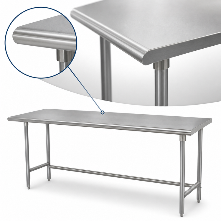 Product image #4 for Advance Tabco 144" x 36" 14-Gauge 304 Stainless Steel Flat Top Work Table, Open Base