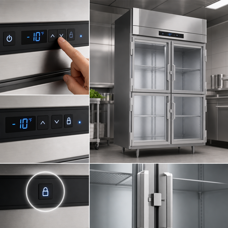 Product image #5 for Victory UltraSpec™ Standard Depth Two-Section Stainless Steel Glass Half-Door Reach-In Freezer, Self-Contained Top-Mounted