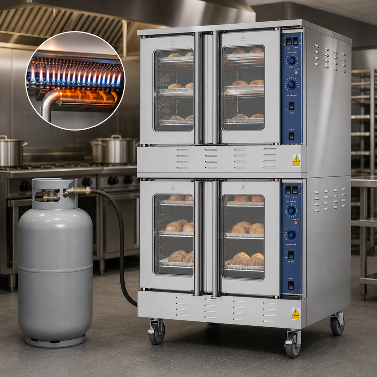 Product image #5 for KoolMore 38-Inch Double-Deck Standard-Size Liquid Propane Commercial Convection Oven with Dual Glass Doors and Casters