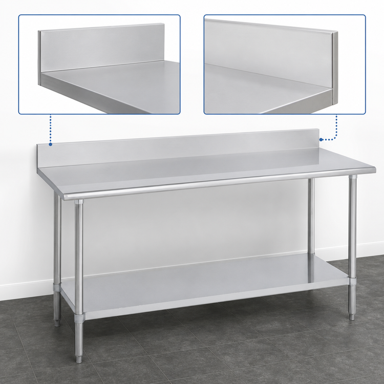 Product image #4 for Duke Deluxe Stainless Steel Work Table with 5-Inch Riser and Galvanized Undershelf, 108 x 36 x 36 Inches