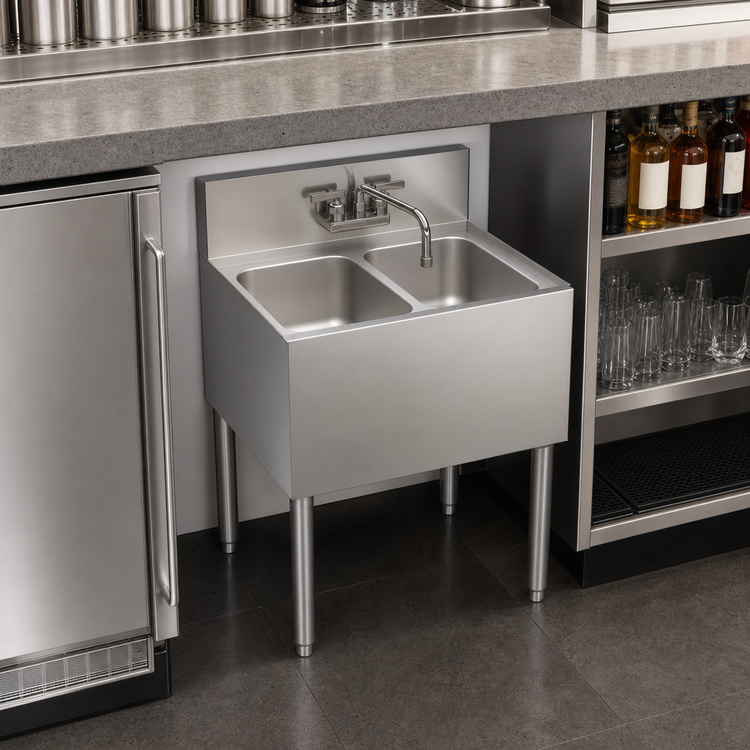 Product image #4 for Krowne Royal Series Two-Compartment Underbar Sink Unit with Splash-Mount Faucet, 24 x 19 Inches