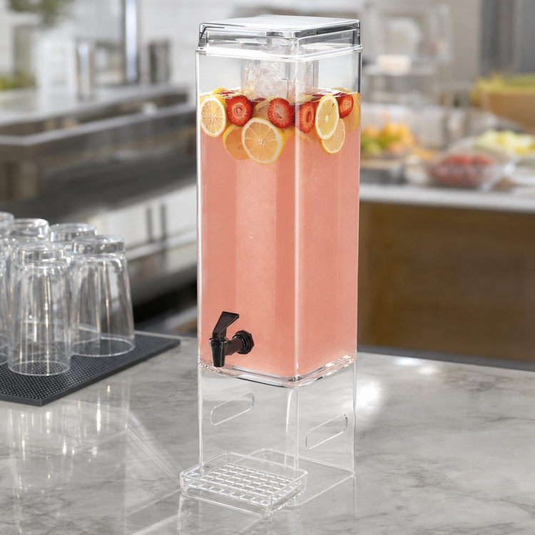 Product image #4 for Countertop Square Clear Acrylic Beverage Dispenser with Ice Chamber and Drip Tray, 5 Gallon