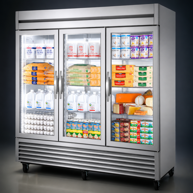 Product image #4 for True Three-Section Framed Glass Door Reach-In Refrigerator, Self-Contained Bottom Mount