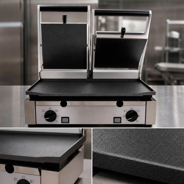 Product image #4 for Eurodib Double Countertop Electric Panini Grill, Ribbed Top/Flat Bottom, 19.7 x 10-Inch Cast Iron Plates, 208-240V