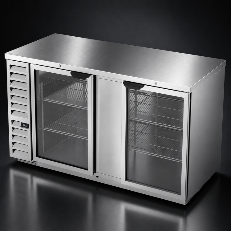 Product image #4 for Beverage-Air BB68HC-G-S Two-Section Glass Door Back Bar Refrigerator, 68 Inch Wide, Self-Contained