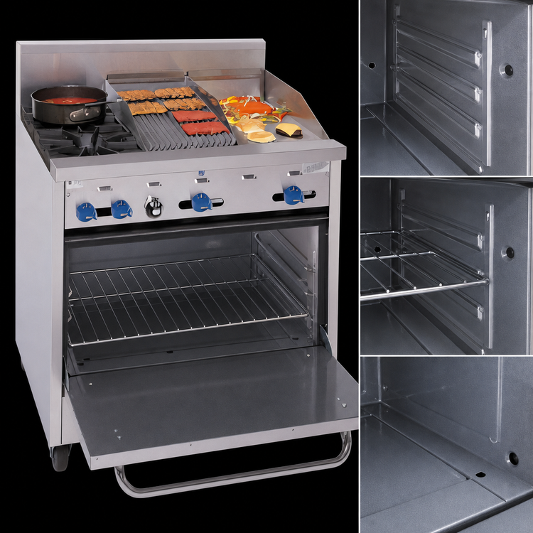 Product image #4 for Comstock-Castle F330-12-1RB 36" Gas Range with 2 Open Burners, 12" Griddle, 12" Charbroiler, and Standard Oven
