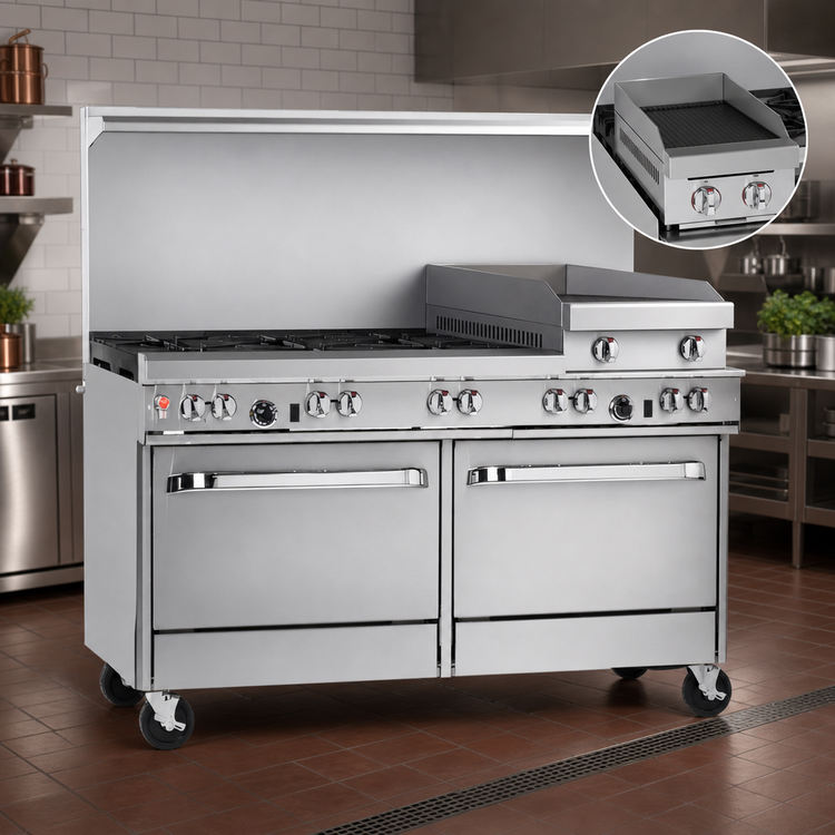 Product image #4 for Southbend Ultimate 60-Inch Gas Restaurant Range with 6 Burners, Raised Griddle/Broiler, Standard Oven and Cabinet Base