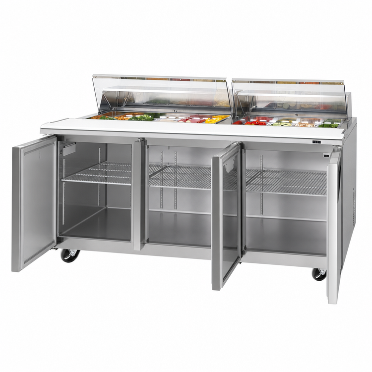 Product image #4 for Turbo Air Super Deluxe 72-5/8-Inch Three-Section Sandwich/Salad Prep Table with Clear Lid
