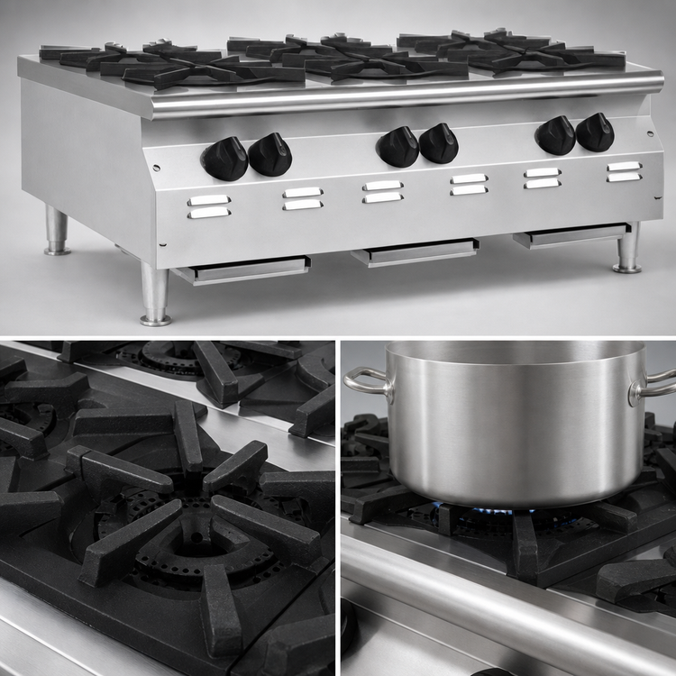 Product image #4 for RedHots Chef's Line 36-Inch 6-Burner Star Burner Natural Gas Countertop Hot Plate