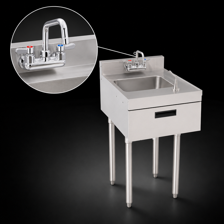 Product image #4 for Krowne Silver Series Freestanding Underbar Hand Sink with Soap and Towel, 18-Inch Wide Stainless Steel