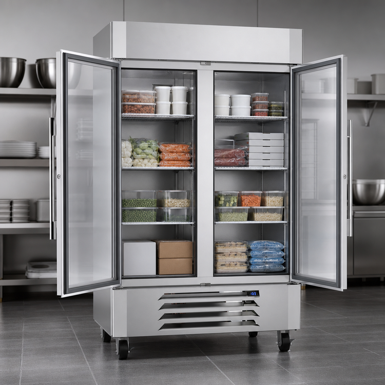 Product image #5 for Victory UltraSpec Two-Section Reach-In Glass Door Merchandiser Freezer, 46.2 Cu. Ft., Self-Contained, Bottom Mount Compressor