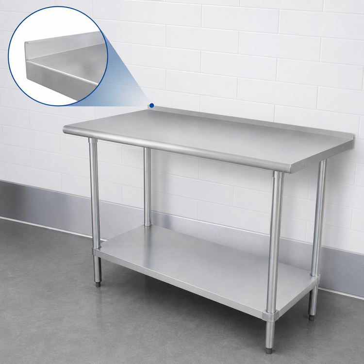 Product image #4 for Advance Tabco 144-Inch x 30-Inch 14-Gauge 304 Stainless Steel Work Table with 1-1/2-Inch Rear Up-Turn and Undershelf