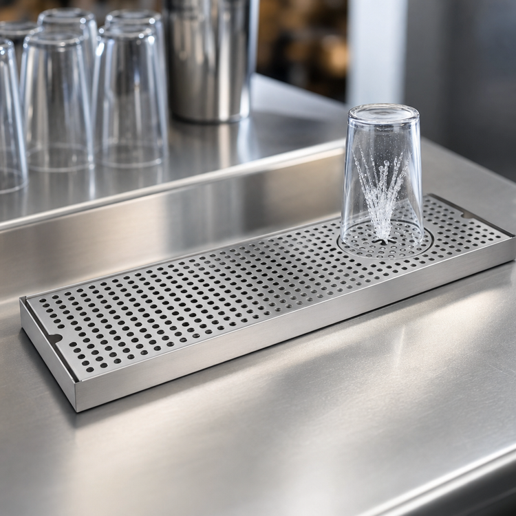 Product image #4 for Micro Matic Surface-Mount Stainless Steel Drip Tray Trough with Integral Glass Rinser, 24 Inch x 5 Inch