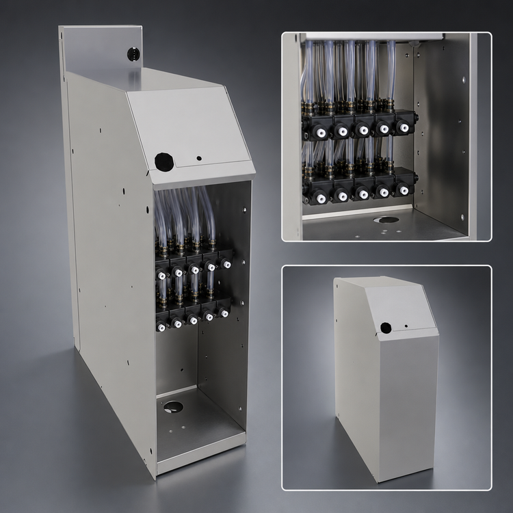 Product image #4 for Glastender Extra Deep Stainless Steel Underbar Soda Manifold Housing for 8- to 14-Button Manifolds