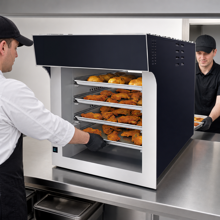 Product image #4 for Hatco Flav-R-Savor Air Curtain Heated Countertop Pass-Thru Display Cabinet, 4-Tier Slides for Full-Size Sheet Pans