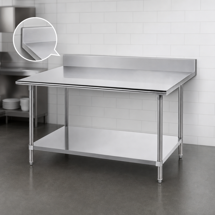 Product image #4 for Advance Tabco SKG-307 84-Inch x 30-Inch 16-Gauge 430 Stainless Steel Work Table with 5-Inch Backsplash and Adjustable Undershelf