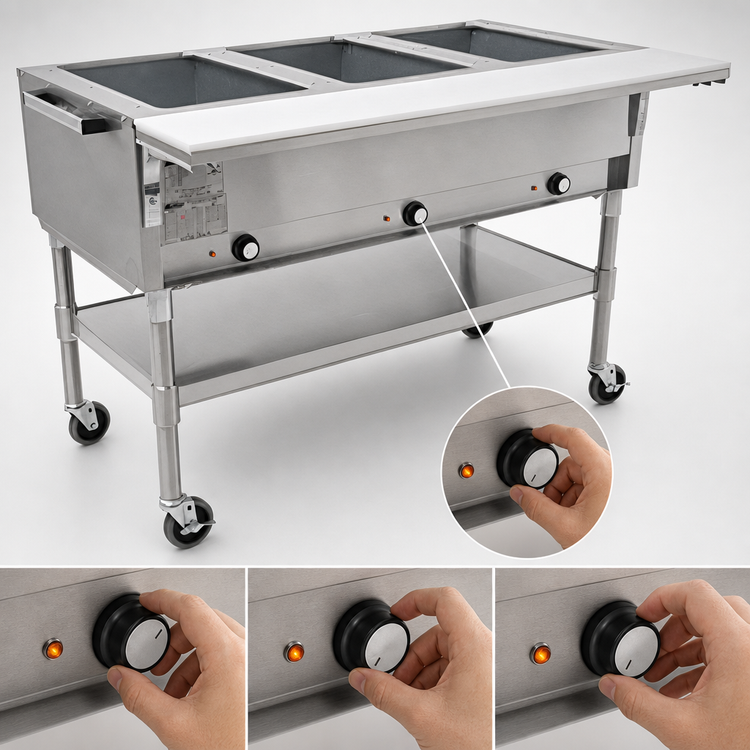 Product image #4 for Portable Electric Hot Food Table with 5 Dry Wells, Open Base, 82-Inch, 208V