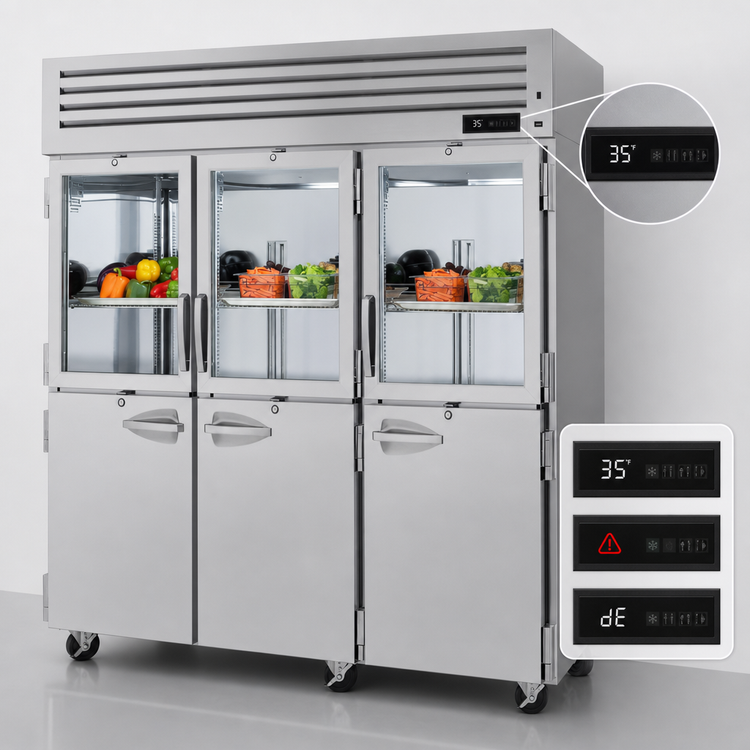 Product image #4 for Turbo Air PRO Series 3-Section Glass & Solid Half-Door Reach-In Refrigerator, 74.78 Cu. Ft., Top Mount Self-Contained, 115V