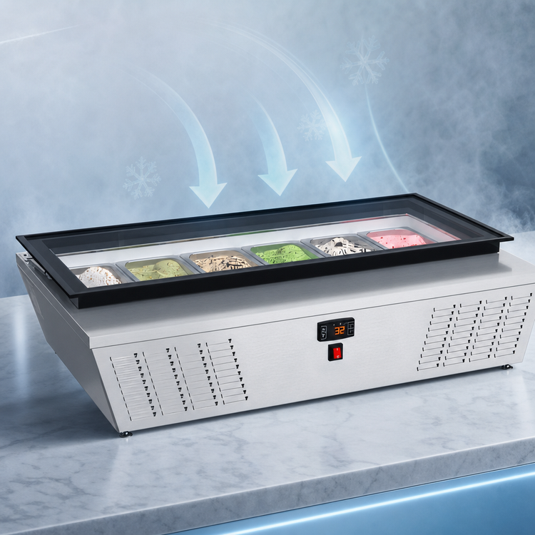 Product image #5 for KoolMore 45-Inch Countertop 6-Pan Ice Cream Display Freezer with Glass Top