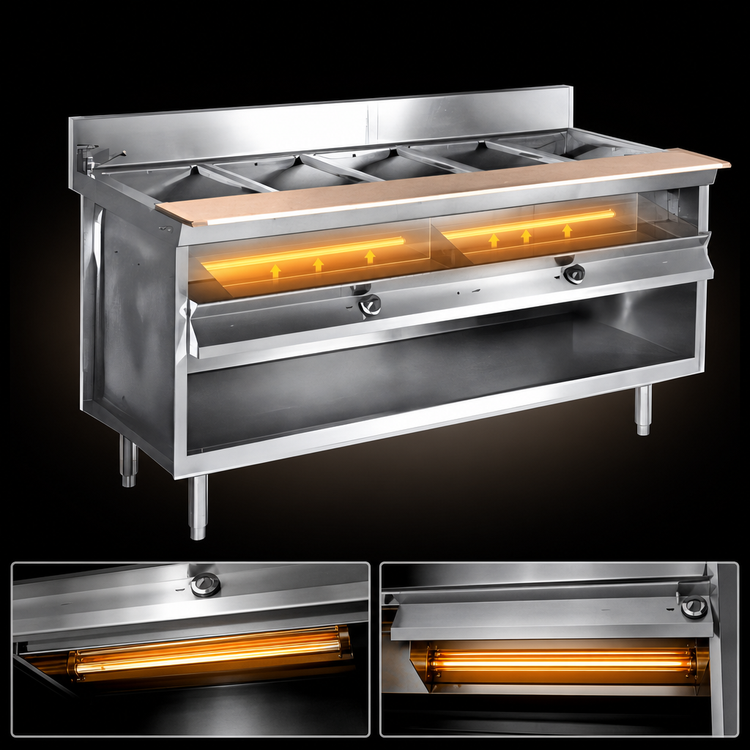 Product image #4 for La Rosa Electric Stationary Hot Food Table with Water Bath, 5 Pan Openings for 12 x 20 Pans, Open Cabinet Base, 72 x 28 Inches