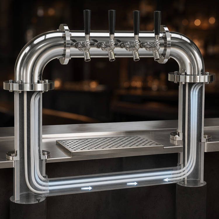 Product image #4 for Glastender Pipe Pass-Thru Countertop Air-Cooled Draft Dispensing Tower with 4 Stainless Steel Faucets
