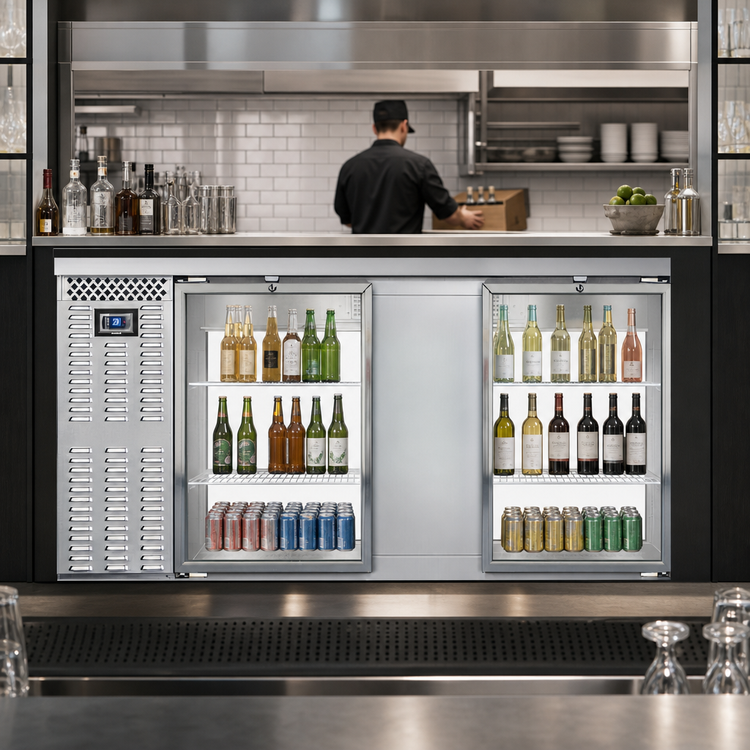 Product image #4 for Continental Refrigerator BB69SNSSGDPT 69" Shallow Depth Four-Glass Door Pass-Thru Back Bar Cooler