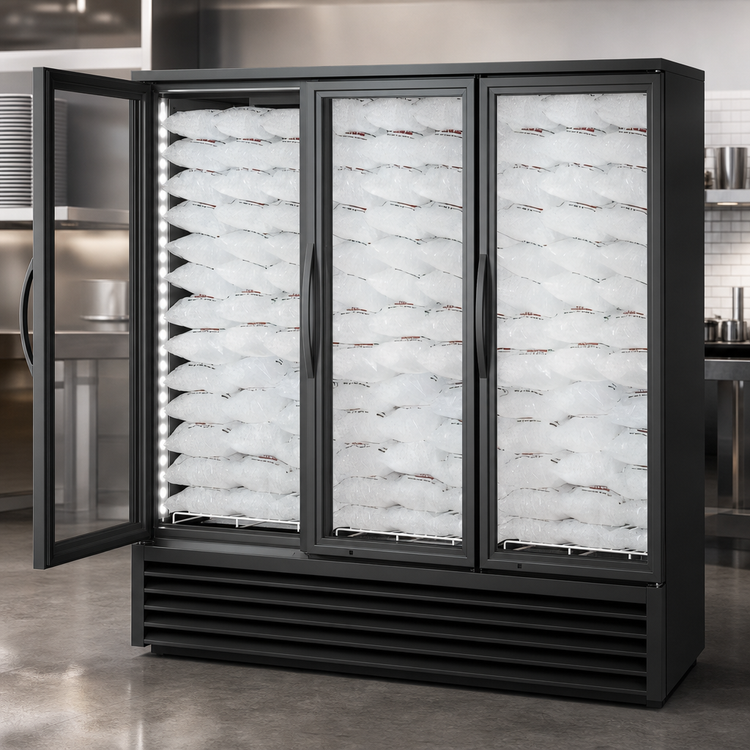 Product image #4 for Three-Section Indoor Self-Contained Bottom-Mount Ice Merchandiser with Glass Hinged Doors