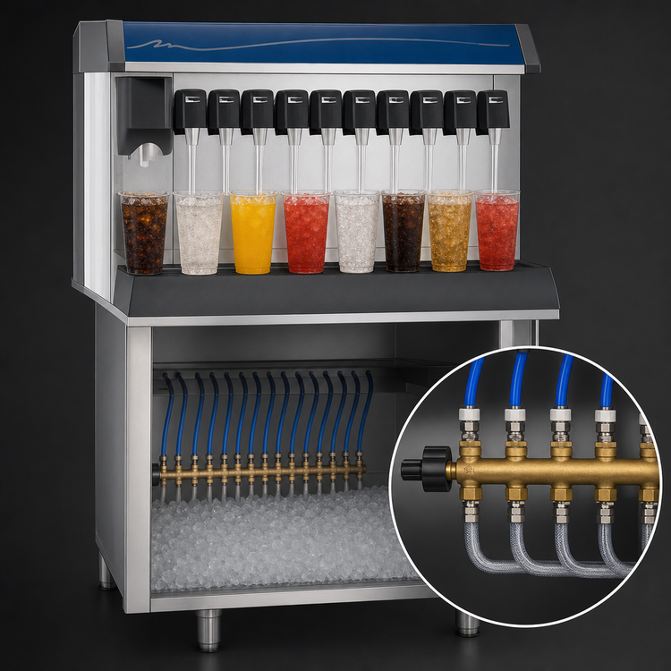Product image #4 for Follett Vision VU300B8LL Single-Sided 8-Valve Ice/Beverage Dispenser with 300 lb Ice Storage