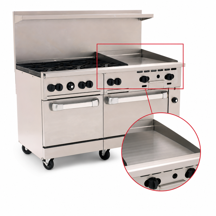 Product image #4 for Vulcan Endurance 60-Inch Commercial Gas Restaurant Range with 6 Open Burners, 24-Inch Griddle, and 2 Standard Ovens - Propane