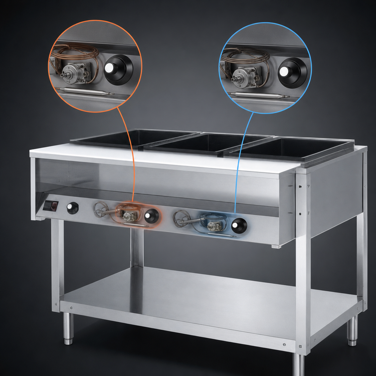 Product image #4 for Vollrath ServeWell® 2-Well Stainless Steel Hot Food Table with Open Shelf Base, Plate Shelf & Cutting Board