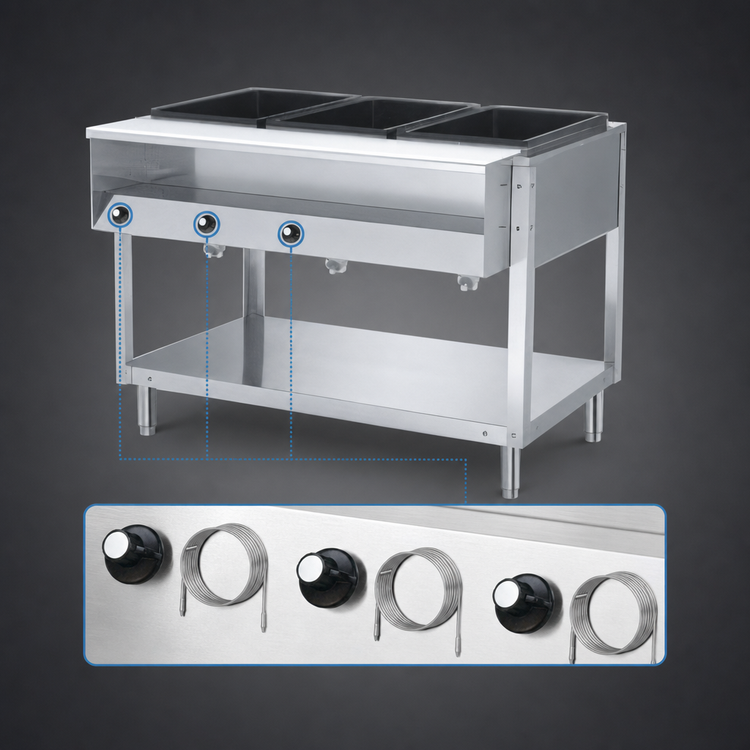Product image #4 for Vollrath ServeWell® 3-Well Stationary Electric Hot Food Table with Open Shelf Base and Cutting Board