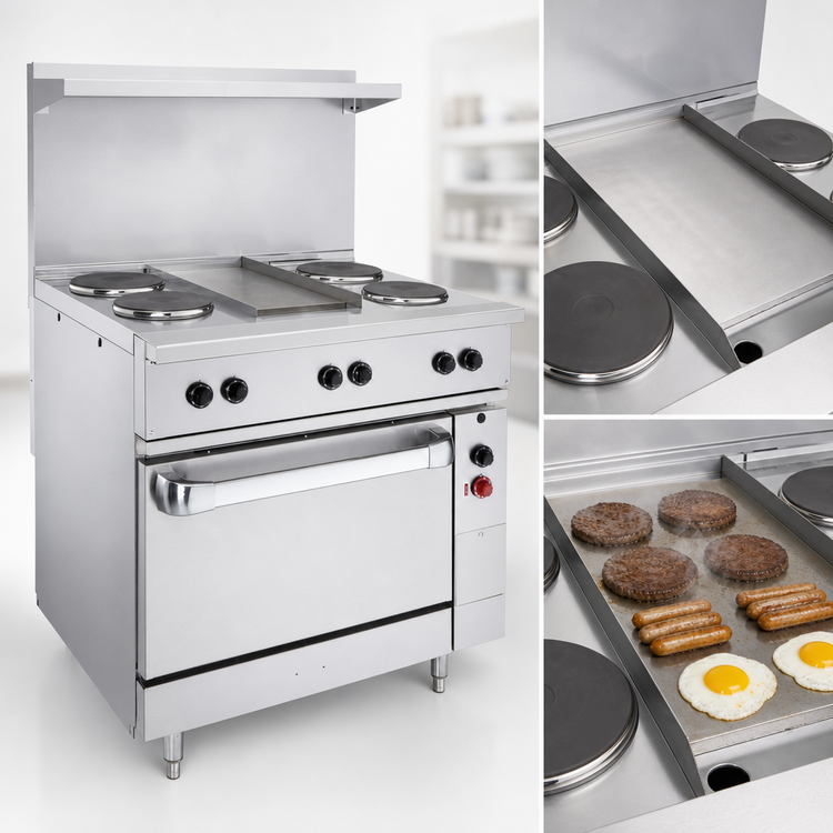 Product image #5 for 36-Inch Electric Restaurant Range with 2 Hot Tops, 12-Inch Griddle, and Standard Oversized Oven