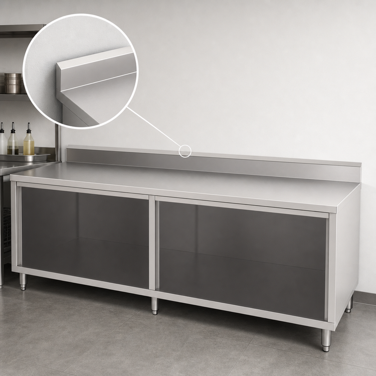 Product image #4 for John Boos Stainless Steel Underbar Work Table with Cabinet Base, Open Front, 5-Inch Backsplash, and 16-Gauge Top, 120 x 24 Inches