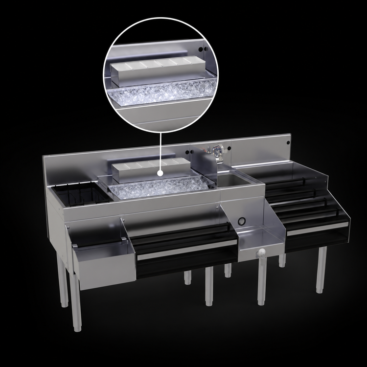 Product image #4 for Glastender 66-Inch All-In-One Underbar Ice Bin/Cocktail Station with Blender Shelf and Wet Waste Sink