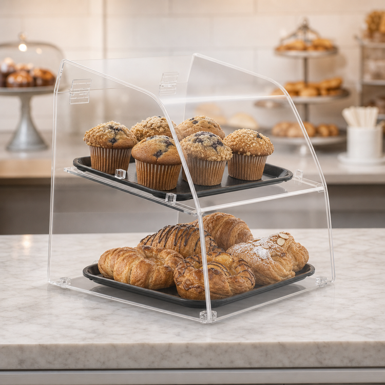 Product image #4 for Vollrath Countertop Curved-Front Full-Service Bakery Display Case, Non-Refrigerated, Rear Door, Clear Acrylic, 2-Tray Capacity