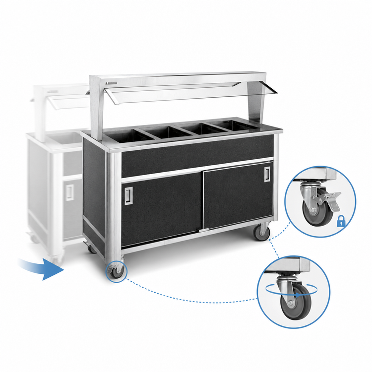 Product image #4 for Atlas Metal BLH-3-BU 3-Well Electric Mobile Hot Food Serving Counter