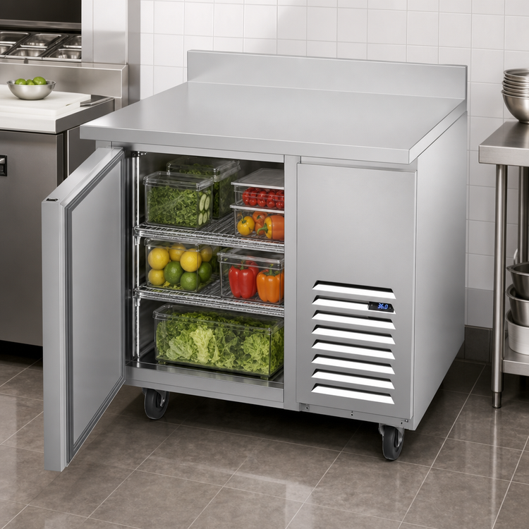 Product image #4 for Beverage-Air WTR41AHC 41-Inch One-Section Worktop Refrigerator with Solid Door, 4-Inch Backsplash, and Side-Mounted Self-Contained Refrigeration