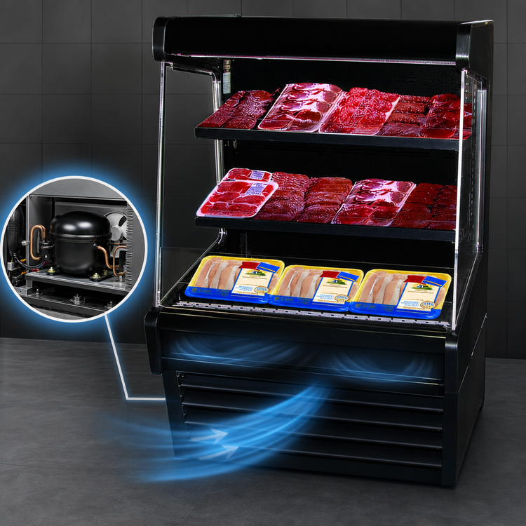 Product image #4 for Howard-McCray Ovation Series 39-Inch Wide Meat Open Merchandiser, Self-Contained Refrigeration, Black