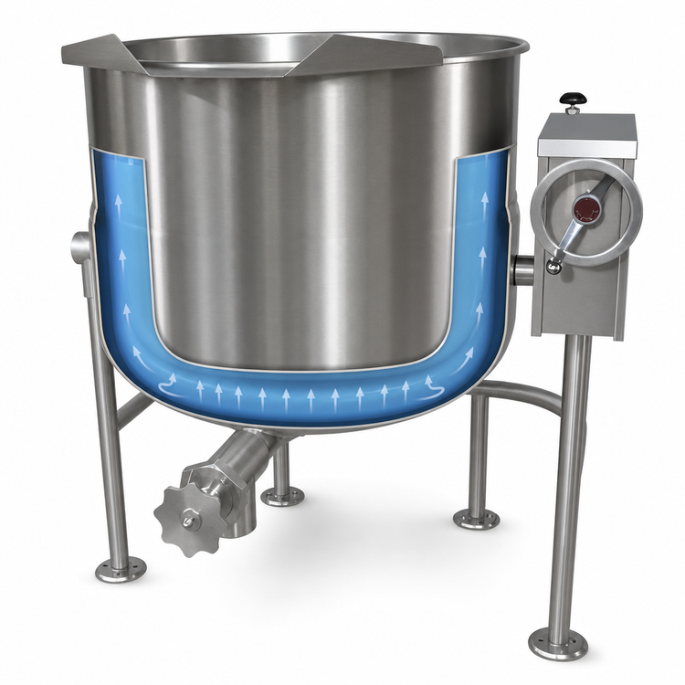 Product image #4 for Crown DLT-80 80 Gallon Direct Steam 2/3 Jacketed Tilting Kettle with Quad-Leg Base