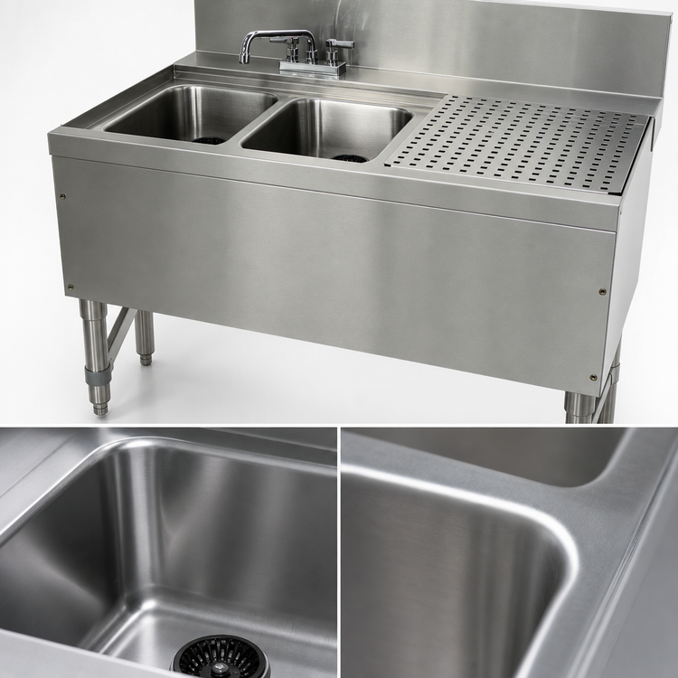 Product image #4 for Prestige 36-Inch Stainless Steel 2-Compartment Underbar Sink Unit with Right Drainboard and Deck-Mount Faucet