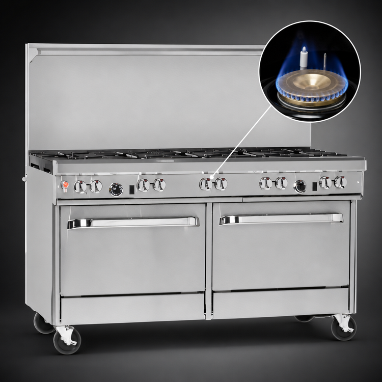 Product image #4 for Southbend Ultimate 60-Inch Gas Restaurant Range with 10 Open Burners, 2 Cabinets, and Hi-Shelf Backriser