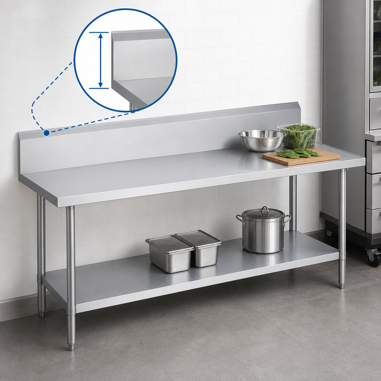 Product image #4 for Duke 108-Inch x 30-Inch Stainless Steel Work Table with 10-Inch Riser and Marine Edge, and Undershelf