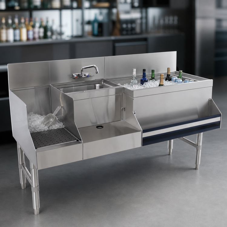 Product image #4 for Advance Tabco Prestige Uni-Serv 48-Inch Stainless Steel Speed Bar with Left Ice Bin, 10-Circuit Cold Plate, Dump Sink, and Blender Recess