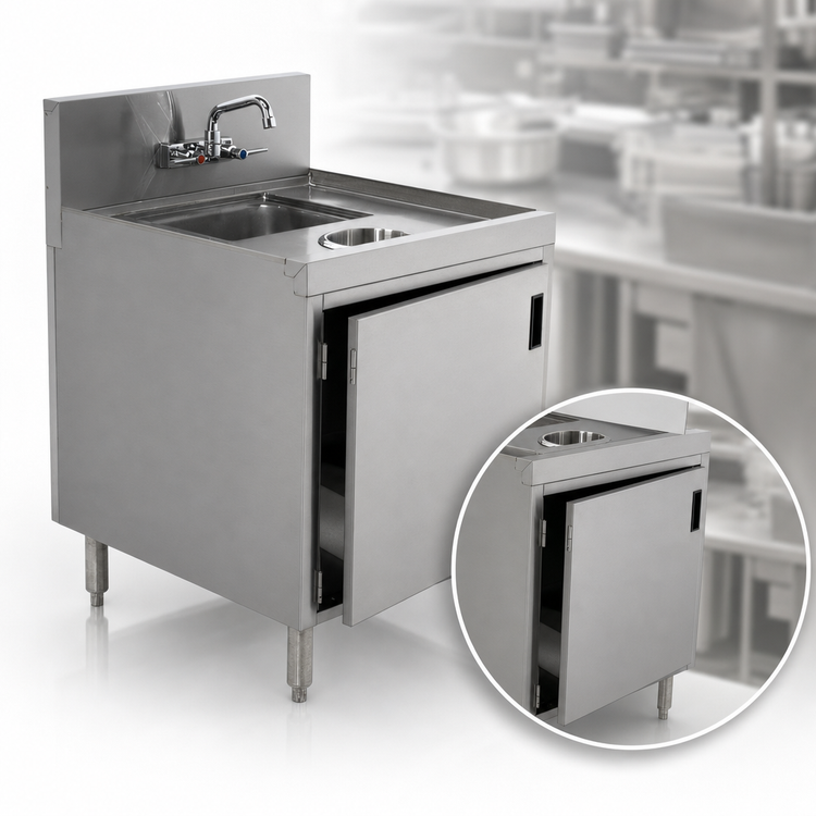 Product image #4 for Advance Tabco Prestige Wet/Dry Waste Cabinet with Hand Sink, Waste Chute, Front Hinged Door, and Deck-Mount Faucet