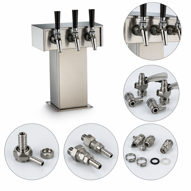 Product image #4 for 3-Faucet Tee Tower Style Stainless Steel Wine Dispensing Kit