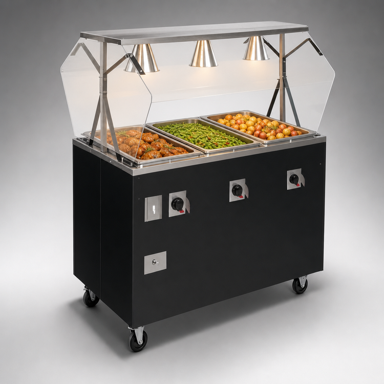Product image #4 for Vollrath 2-Series Affordable Portable Deluxe 3-Well Mobile Hot Food Station with Breath Guard