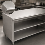 Thumbnail image #4 for Advance Tabco EB-SS-3012M Stainless Steel Underbar Work Table, Flat Top, Open Front Cabinet Base with Mid-Shelf, 144"W x 30"D