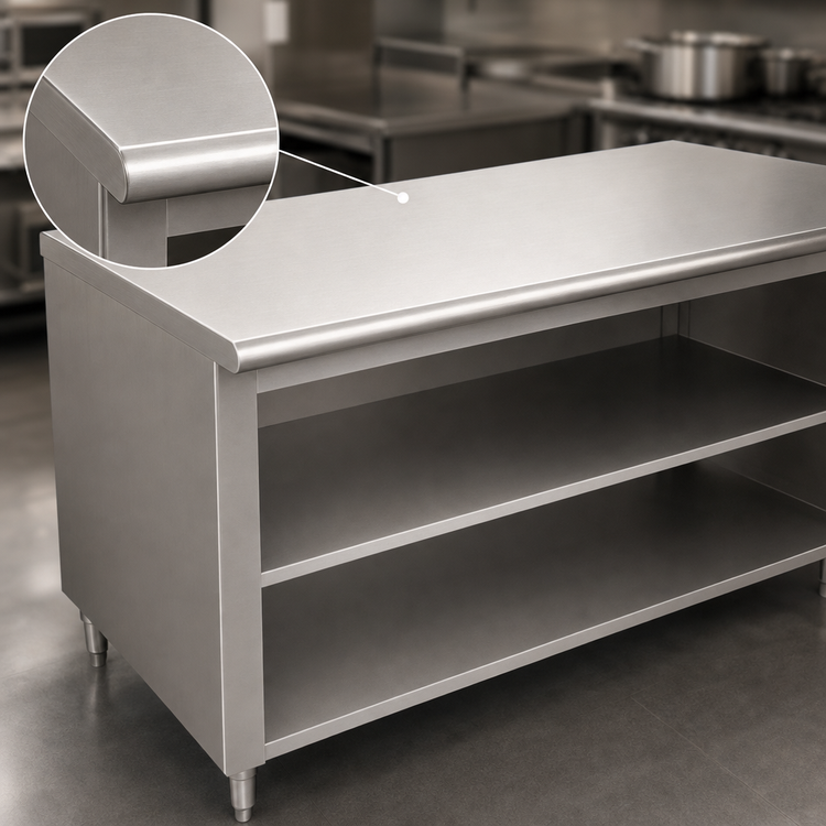 Product image #4 for Advance Tabco Stainless Steel Flat-Top Underbar Work Table with Open Front Cabinet Base and Mid-Shelf, 144"W x 30"D