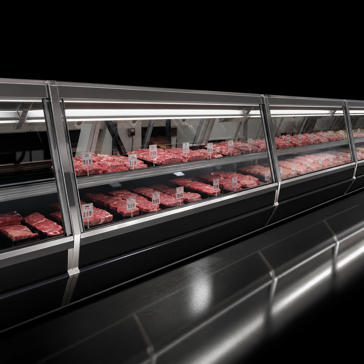 Product image #4 for Howard-McCray 40E Series 124-1/2-Inch Self-Contained Endless Red Meat Service Case with LED Lighting, Black Exterior, White Interior