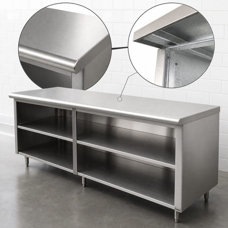 Product image #4 for Advance Tabco Special Value Series 96-Inch x 30-Inch Flat Top Open Base Stainless Steel Work Table with Mid Shelf